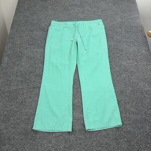 Nana USA Pants Womens 3XL Green Linen Rayon Drawstring Wide Leg Casual Style